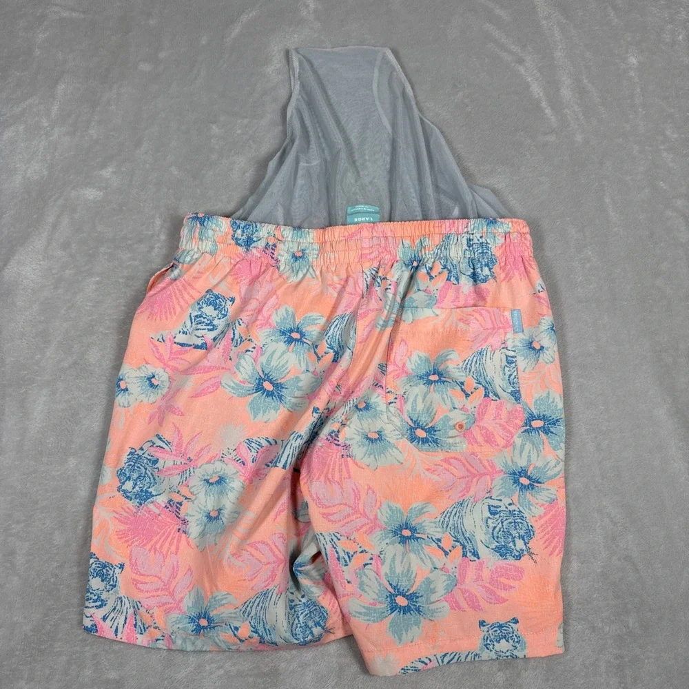 Chubbies Swim Trunks Floral Print Drawstring Waist Large Pink Colorful 30